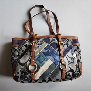 Patchwork Tote Bag - Blue and Brown